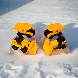 Lot Of Four Dig Yellow Plastic Construction Vehicles Approx 3.5 Inches